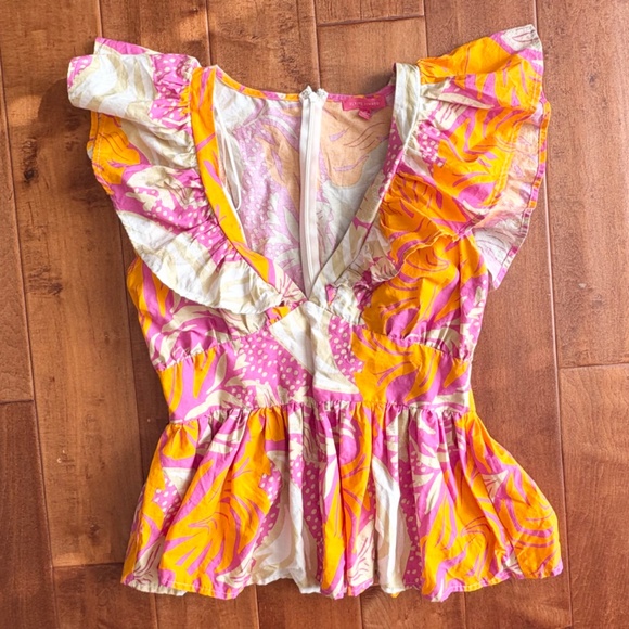 Flying Tomato x Anthrolopogie Abstract V-Neck Peplum Top M - Picture 5 of 13